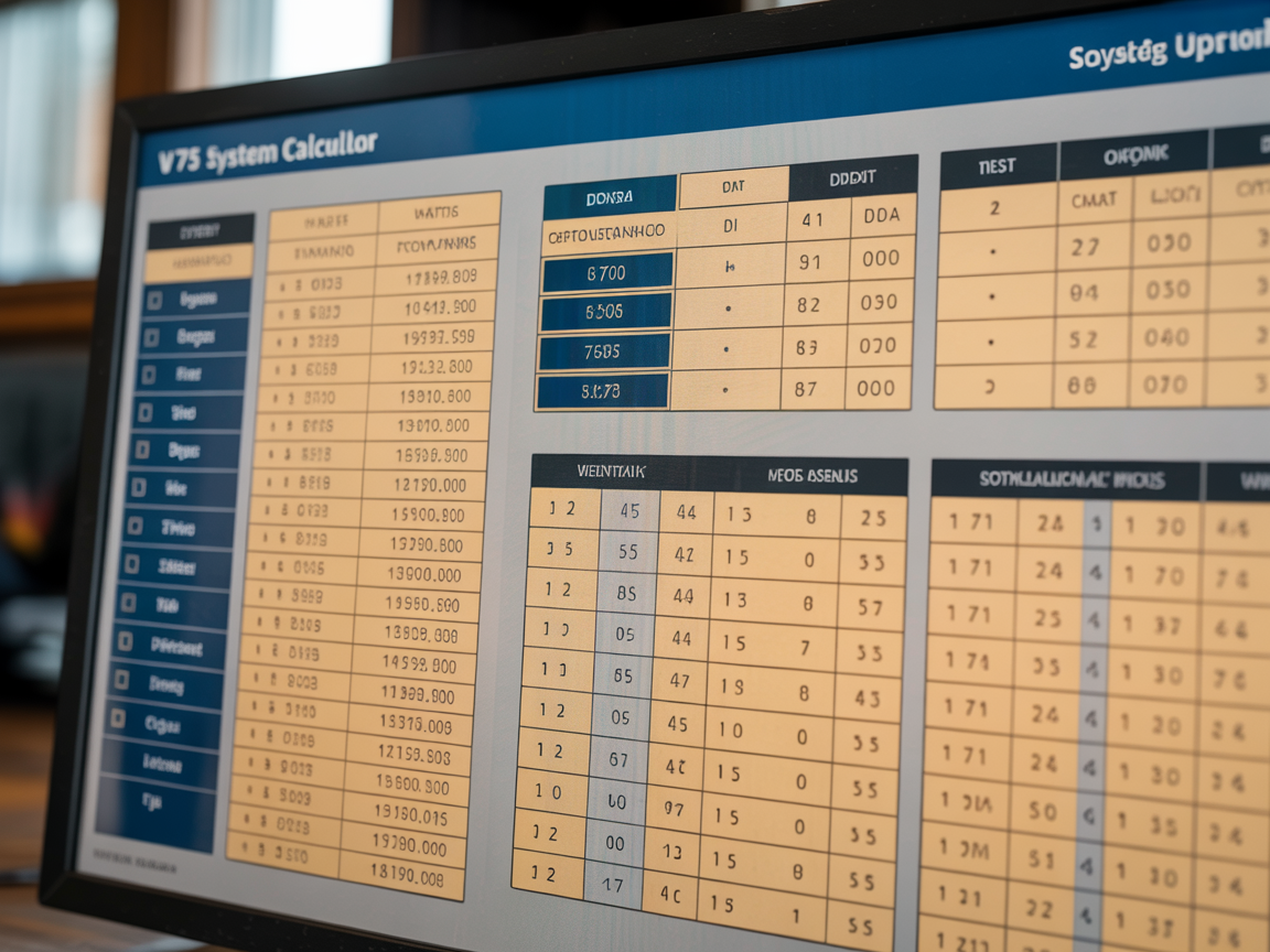 V75-kalkylator gränssnitt — visar systemstorlek och potentiell vinst